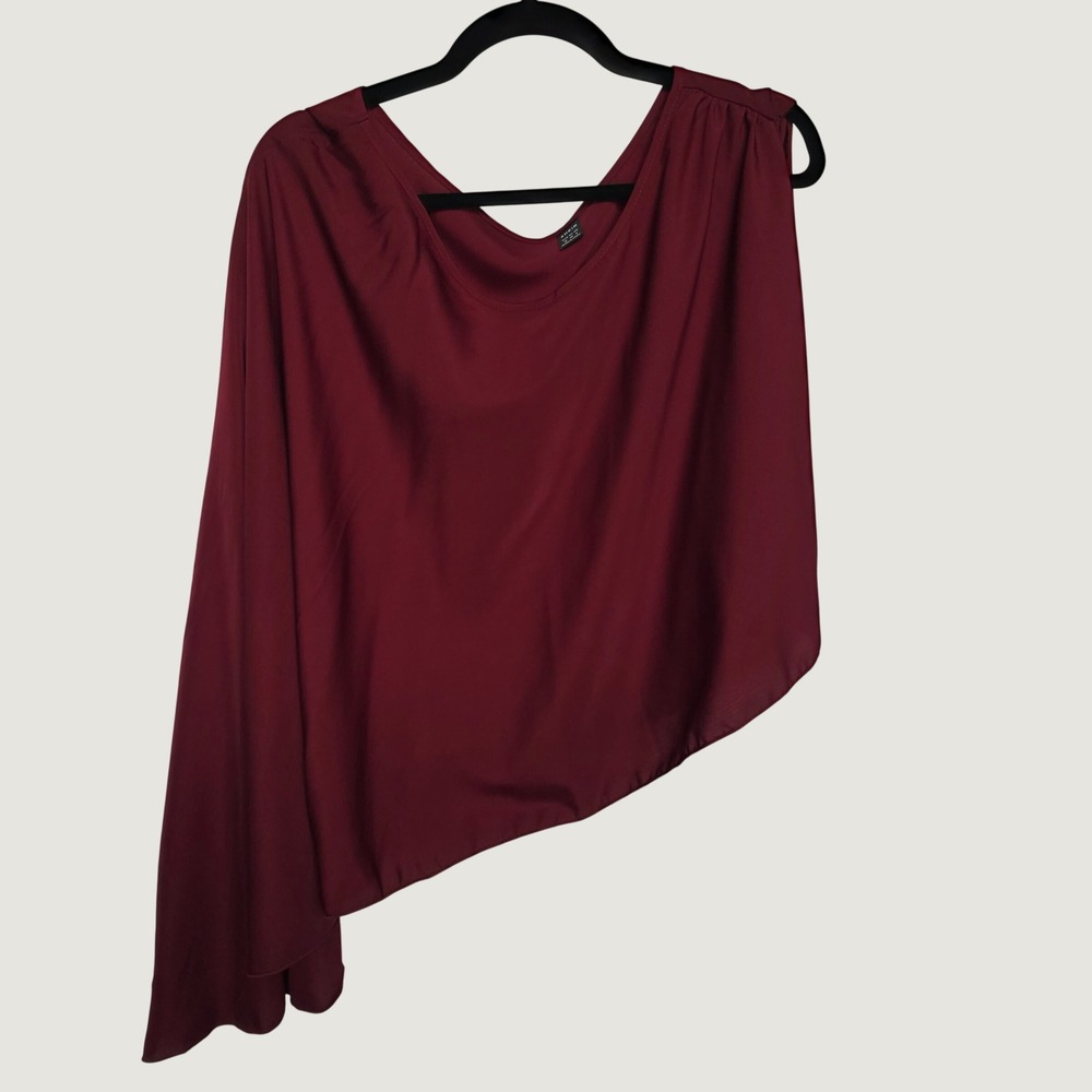 Asymmetrical One Sleeve Top Women Size M Burgundy Excellent Drape Scoop SHEIN
